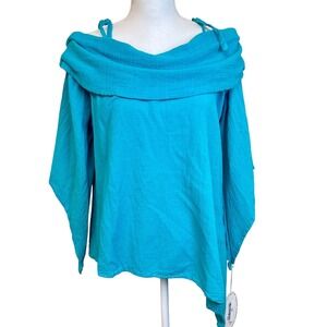 OH MY GAUZE Blue Tunic Top Sz S M‎ Off Shoulder Tie Strap Bohemian New NWT
